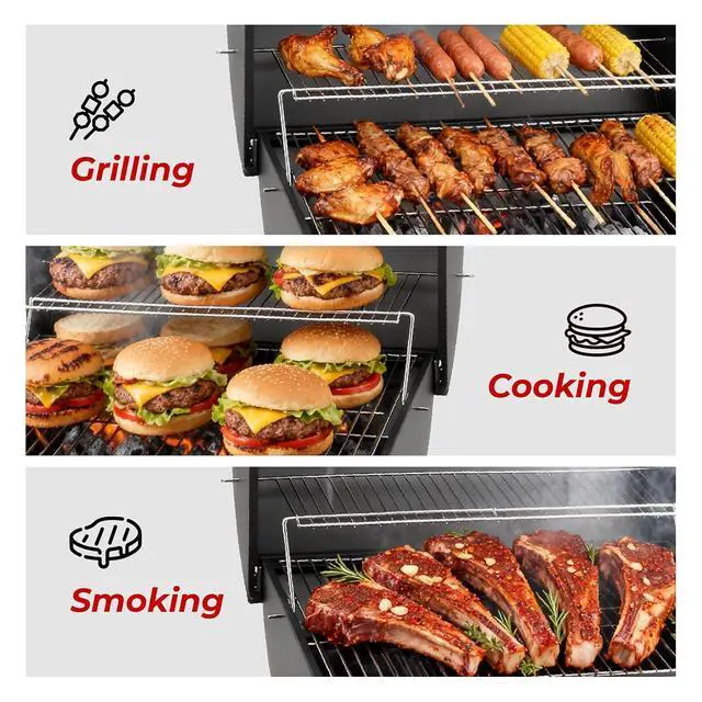 Alt view image 3 of 7 - VINGLI Upgraded Barrel Charcoal Grill with 2 Sides Table, BBQ Grill Outdoor Smoker with Wheels for Party Garden Patio and Backyard Cooking 39''D × 24''W × 46''H (Upgraded Grill w/Side Table)