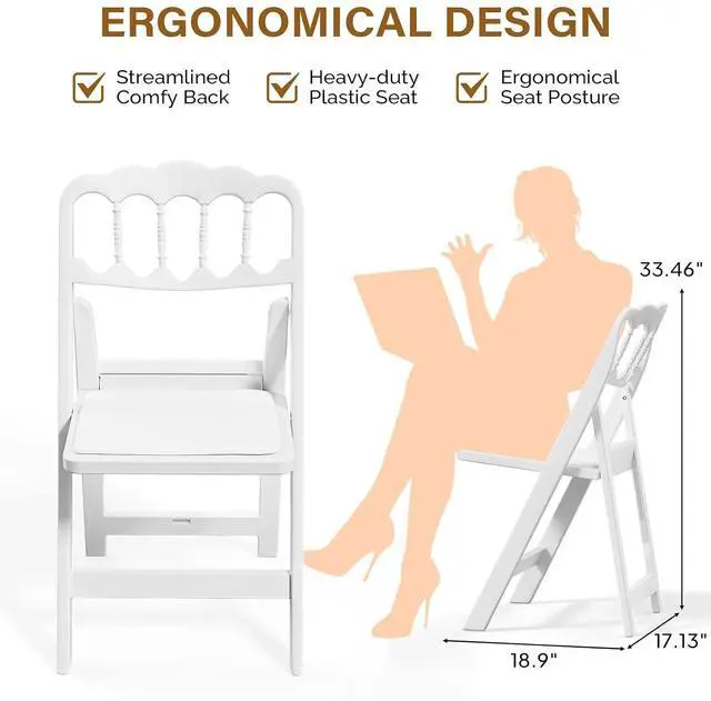 Alt view image 3 of 7 - VINGLI White Resin Plastic Folding Chair with Padding Seat, Foldable Plastic Chair Weight Capacity to 350 lbs Perfect for Event Party Indoor Outdoor, Wavy Backrest, 4 Pack