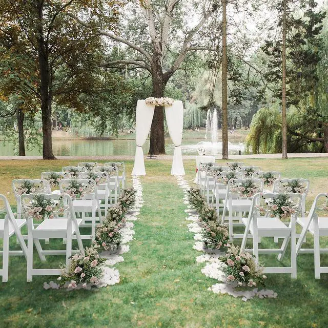 Alt view image 6 of 7 - VINGLI White Resin Plastic Folding Chair with Padding Seat, Foldable Plastic Chair Weight Capacity to 350 lbs Perfect for Event Party Indoor Outdoor, Wavy Backrest, 4 Pack