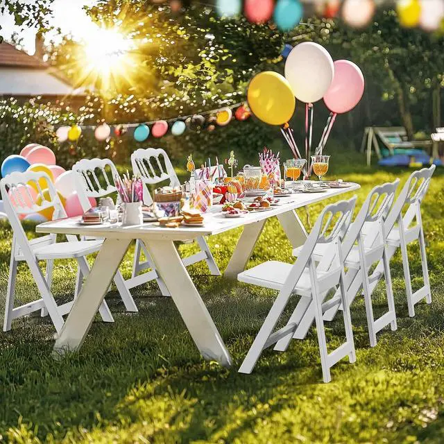 Alt view image 7 of 7 - VINGLI White Resin Plastic Folding Chair with Padding Seat, Foldable Plastic Chair Weight Capacity to 350 lbs Perfect for Event Party Indoor Outdoor, Wavy Backrest, 4 Pack