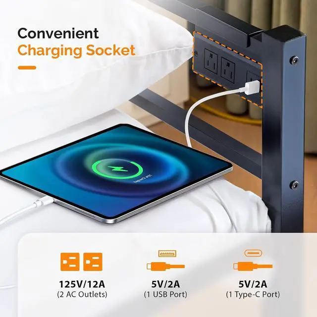 Alt view image 3 of 7 - VINGLI Daybed with Trundle Bed Twin, Charging Station and LED Lights,Heavy Duty Metal Twin Daybed with Pop up Trundle for Living Room,Bedroom,Guest Room, No Box Spring Needed,Black