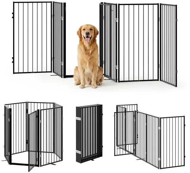 Main image of VINGLI 36" H Metal Freestanding Dog Gate, Tall Freestanding Pet Gates with Door for Doorways, Foldable Dog Safety Fence with Support Feet for Fireplace Stairs (6 Panels-36''H x 120''W)