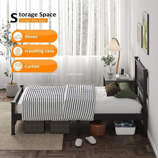 Alt view image 3 of 7 - VINGLI Twin Size Bed Frame for Dorms/KidsRooms,Minimalist Matte Black Design Platform Bed with Headboard and Footboard Heightened,Black.
