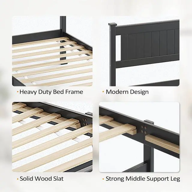 Alt view image 7 of 7 - VINGLI Twin Size Bed Frame for Dorms/KidsRooms,Minimalist Matte Black Design Platform Bed with Headboard and Footboard Heightened,Black.