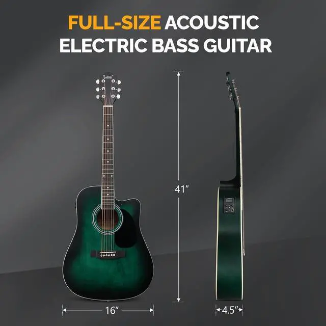 Alt view image 6 of 7 - GLARRY Full Size 6 Strings Acoustic Electric Guitar Beginner Kit, Cutaway 41 Inch Electric Acoustic Guitar w/Inbuilt Tuner, Bag, Strap, Picks, Strings, Basswood Guitarra, Matte Distressed Green
