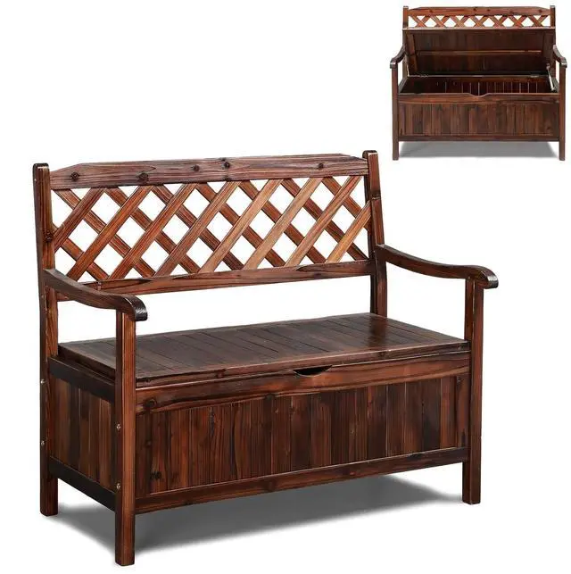 Main image of VINGLI Outdoor Storage Bench, Large Wood Deck Box with Seating, Weatherproof Outdoor Bench with Storage Loveseat, 2-Person Wooden Patio Bench for Entryway, Backyard, Garden