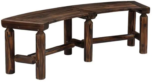 Main image of VINGLI Outdoor Bench Wooden Curved Bench, All-Weather Fire Pit Backless Patio Bench, 2-Person Seating Rustic Garden Bench for Backyard Porch Deck Entryway (Carbonized)