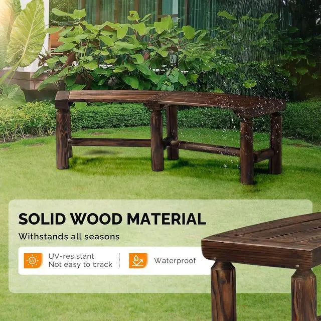 Alt view image 4 of 7 - VINGLI Outdoor Bench Wooden Curved Bench, All-Weather Fire Pit Backless Patio Bench, 2-Person Seating Rustic Garden Bench for Backyard Porch Deck Entryway (Carbonized)