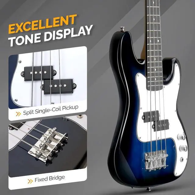 Alt view image 3 of 7 - GLARRY 36in Electric Bass Guitar, 4 String Beginner Starter Kit with Accessories including Cable, Strap, Bag for Adults (Dark Blue)