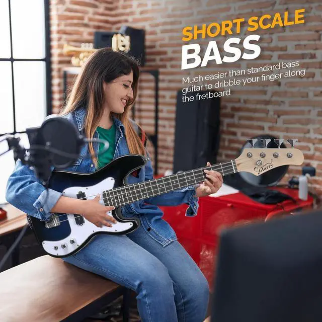 Alt view image 5 of 7 - GLARRY 36in Electric Bass Guitar, 4 String Beginner Starter Kit with Accessories including Cable, Strap, Bag for Adults (Dark Blue)