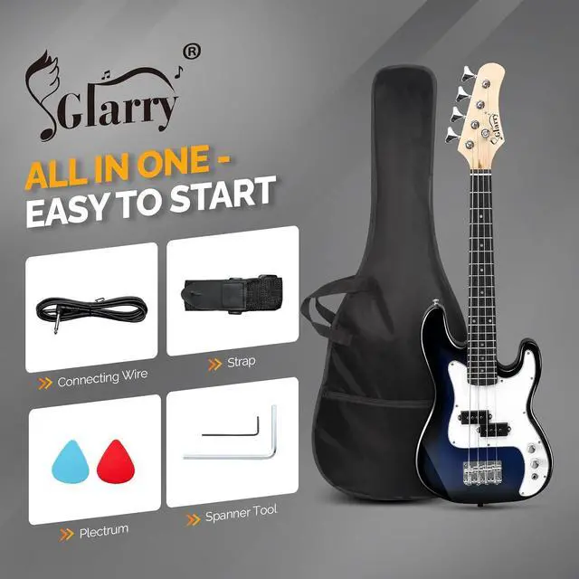 Alt view image 6 of 7 - GLARRY 36in Electric Bass Guitar, 4 String Beginner Starter Kit with Accessories including Cable, Strap, Bag for Adults (Dark Blue)