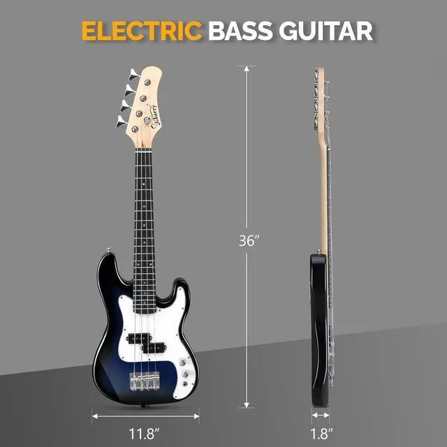 Alt view image 7 of 7 - GLARRY 36in Electric Bass Guitar, 4 String Beginner Starter Kit with Accessories including Cable, Strap, Bag for Adults (Dark Blue)