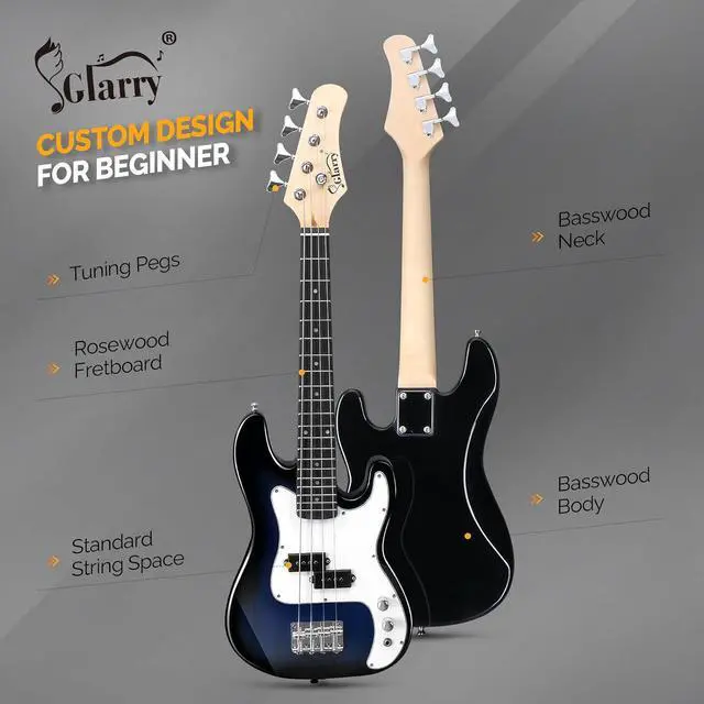 Alt view image 4 of 7 - GLARRY 36in Electric Bass Guitar, 4 String Beginner Starter Kit with Accessories including Cable, Strap, Bag for Adults (Dark Blue)