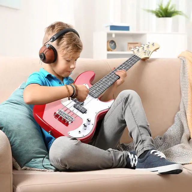 Alt view image 2 of 7 - GLARRY 36in Electric Bass Guitar, 4 String Beginner Starter Kit with Accessories including Cable, Strap, Bag for Adults (Red)