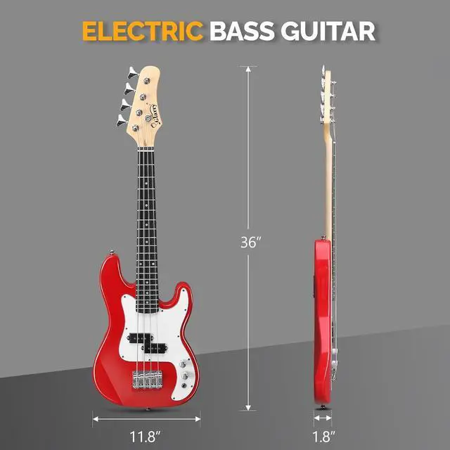 Alt view image 7 of 7 - GLARRY 36in Electric Bass Guitar, 4 String Beginner Starter Kit with Accessories including Cable, Strap, Bag for Adults (Red)