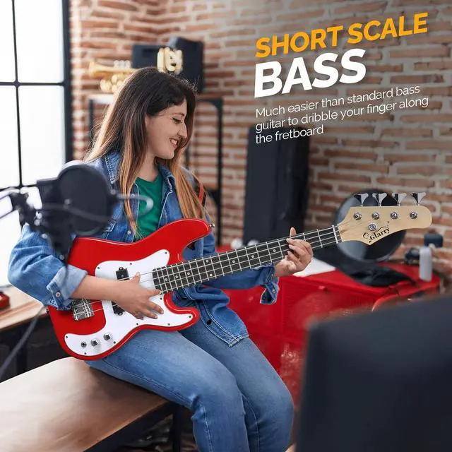 Alt view image 5 of 7 - GLARRY 36in Electric Bass Guitar, 4 String Beginner Starter Kit with Accessories including Cable, Strap, Bag for Adults (Red)