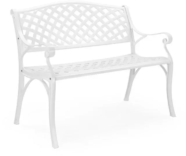 Main image of VINGLI 40.5" Patio Garden Bench,Anti- Rust Cast Iron Cast Aluminum Frame for Outdoor Path Yard Lawn Work Entryway Decor Deck (White)