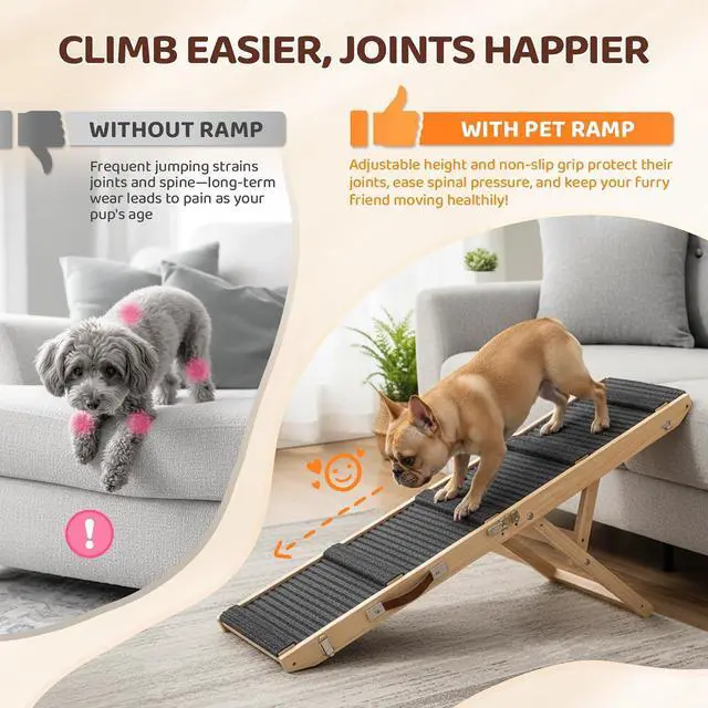 Alt view image 2 of 7 - VINGLI Dog Ramp for Bed, 33" Foldable Dog Steps for Couch Height Adjustable, Portable Pet Ramp for Car with Non-Slip Mat (33 inch)