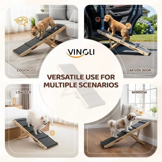 Alt view image 4 of 7 - VINGLI Dog Ramp for Bed, 33" Foldable Dog Steps for Couch Height Adjustable, Portable Pet Ramp for Car with Non-Slip Mat (33 inch)