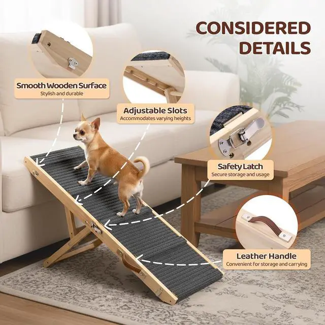 Alt view image 6 of 7 - VINGLI Dog Ramp for Bed, 33" Foldable Dog Steps for Couch Height Adjustable, Portable Pet Ramp for Car with Non-Slip Mat (33 inch)