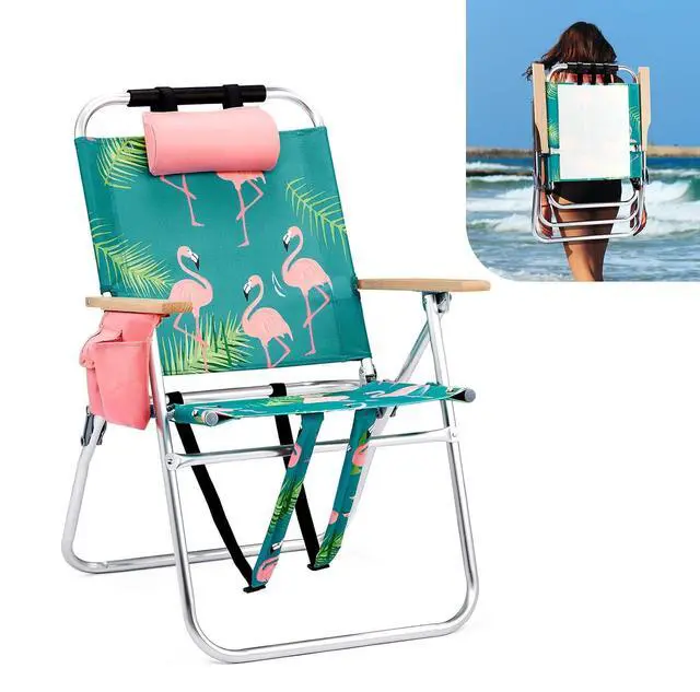 Main image of VINGLI Aluminum 17" Backpack Beach Chair Tall Beach Chairs for Adults, Portable with Adjustable Straps, 3-Position Reclining, Cup Holder, High Lightweight Beach Chairs for Beach