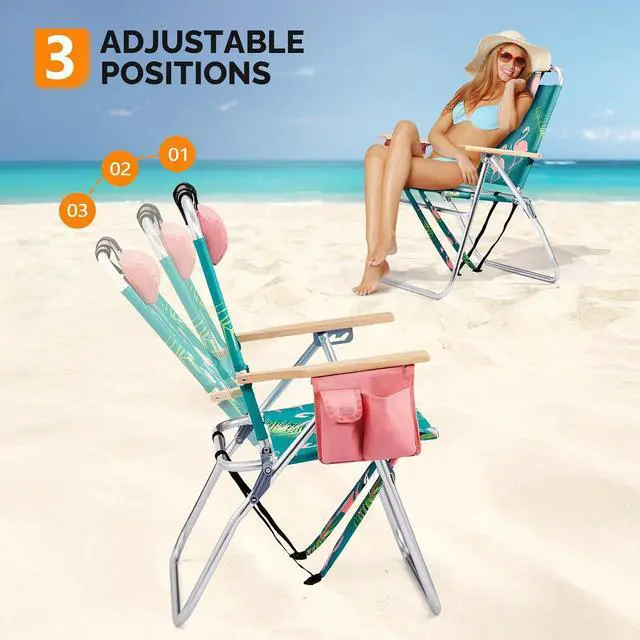 Alt view image 4 of 6 - VINGLI Aluminum 17" Backpack Beach Chair Tall Beach Chairs for Adults, Portable with Adjustable Straps, 3-Position Reclining, Cup Holder, High Lightweight Beach Chairs for Beach