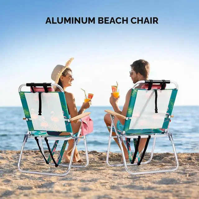 Alt view image 6 of 6 - VINGLI Aluminum 17" Backpack Beach Chair Tall Beach Chairs for Adults, Portable with Adjustable Straps, 3-Position Reclining, Cup Holder, High Lightweight Beach Chairs for Beach