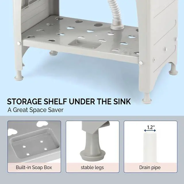 Alt view image 6 of 7 - VINGLI Spacious White Utility Sink Laundry Tub for Laundry Room, Garage Washingt Slop Sink, Freestanding Sink with Stainless Steel Faucet, Drain, Storage Shelf and Removable Drainboard (Grey)