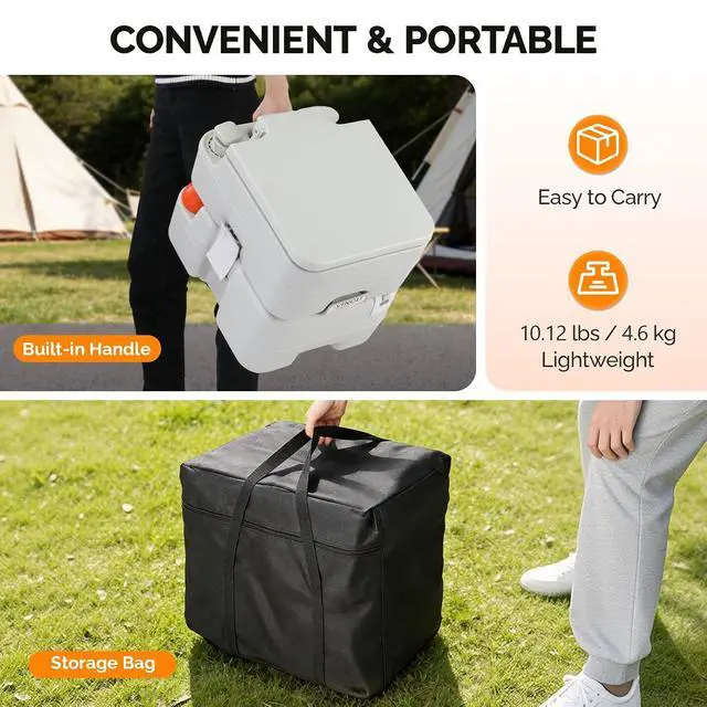 Alt view image 2 of 7 - VINGLI Portable 5.8 Gallon Camping Toilet w/Carrying Bag,Large Capacity Tank for Camping,Boat/Truck (White, 5.3 Gallon)