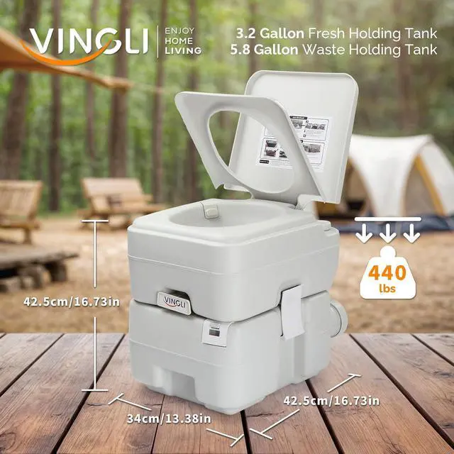 Alt view image 6 of 7 - VINGLI Portable 5.8 Gallon Camping Toilet w/Carrying Bag,Large Capacity Tank for Camping,Boat/Truck (White, 5.3 Gallon)