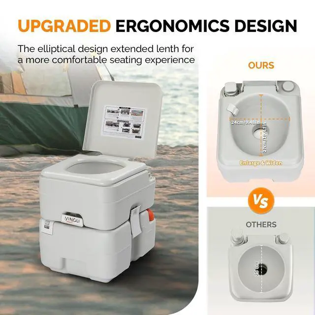 Alt view image 7 of 7 - VINGLI Portable 5.8 Gallon Camping Toilet w/Carrying Bag,Large Capacity Tank for Camping,Boat/Truck (White, 5.3 Gallon)