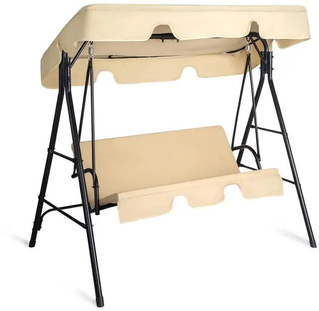 Main image of VINGLI Outdoor Porch Swing with Adjustable Canopy, Steel Glider, Beige | Adjustable Canopy For Shade; Powder-Coated Steel Frame; Heavy-Duty Stand; Patio Glider For Backyard, Garden, And Lawn