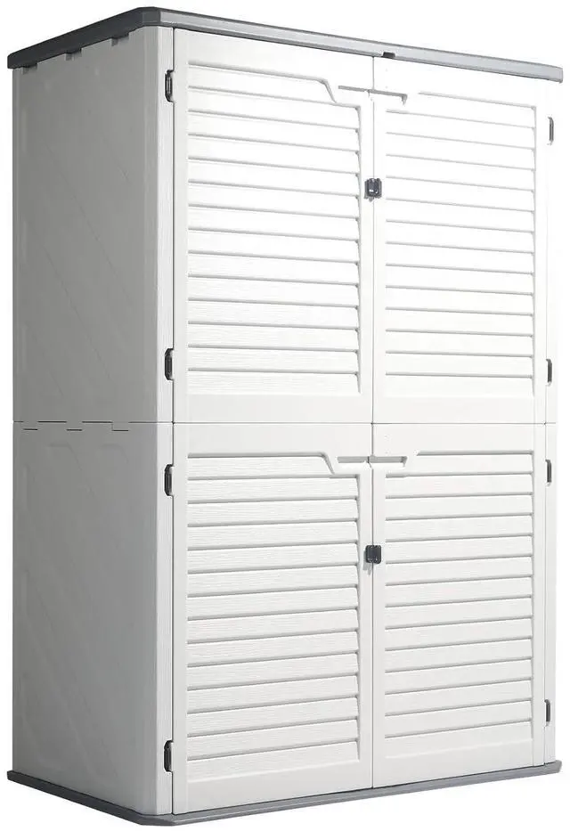 Main image of VINGLI Outdoor Storage Shed, Resin Storage Cabinet with Lockable Design, Weatherproof Tool Shed with HDPE Material, Resin Deck Box for Garden Tools, Pool Equipment, Garbage Cans, White (59 Cu.ft)