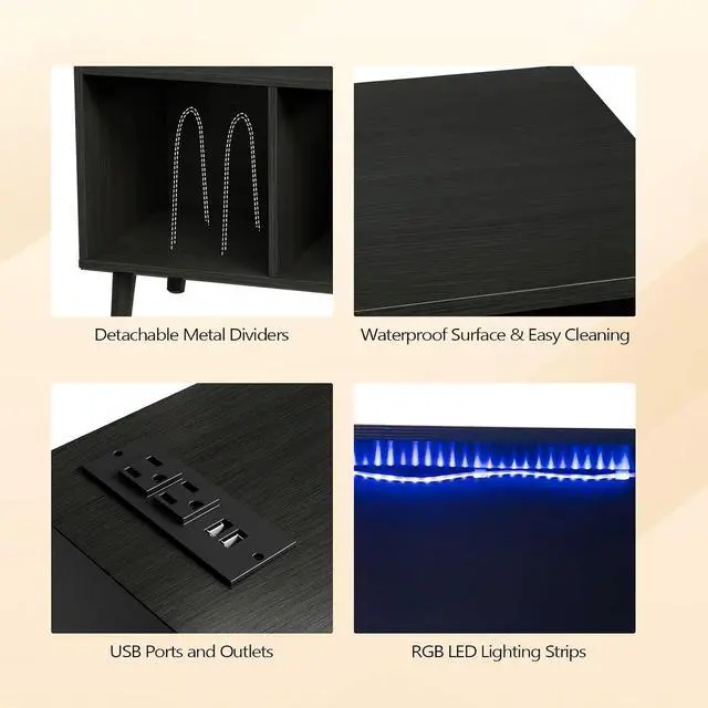Alt view image 6 of 7 - VINGLI Record Player Stand with Open Vinyl Storage, Mid-Century Album Storage Table with LED Light up to 300 Albums, Vinyl Record Player Shelf with Power Outlet for Living Room, Black