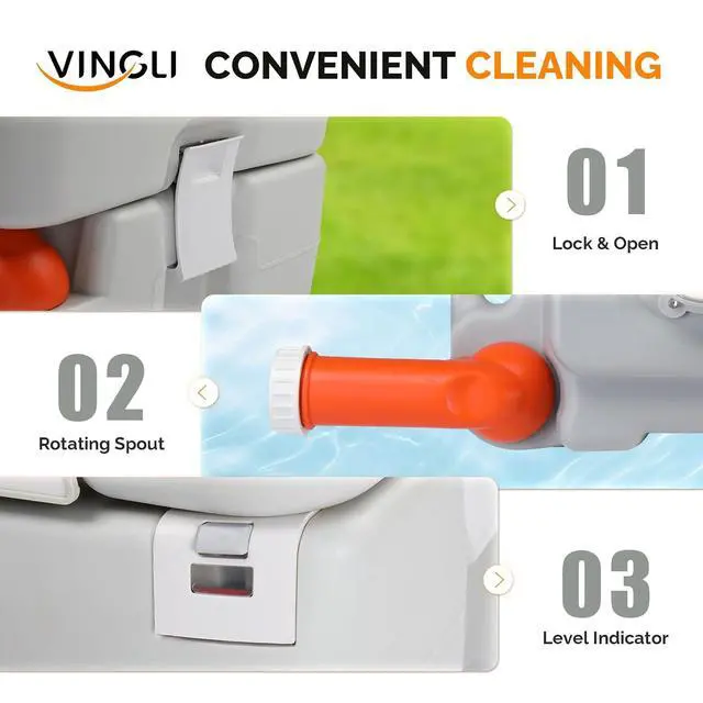 Alt view image 4 of 7 - VINGLI Portable 5.8 Gallon Camping Toilet w/Carrying Bag,Large Capacity Tank for Camping,Boat/Truck (White, 5.3 Gallon)