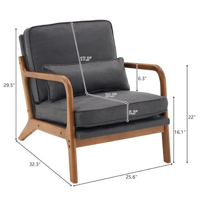 Alt view image 2 of 7 - Bonnlo Microfiber Dark Grey Mid Century Modern Accent Chair, Soild Wood Padding Lounge Armchairs Side Sitting Chairs for Living Room, Bedroom, Guest Room