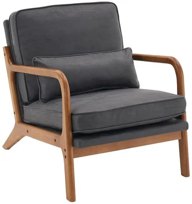 Alt view image 7 of 7 - Bonnlo Microfiber Dark Grey Mid Century Modern Accent Chair, Soild Wood Padding Lounge Armchairs Side Sitting Chairs for Living Room, Bedroom, Guest Room
