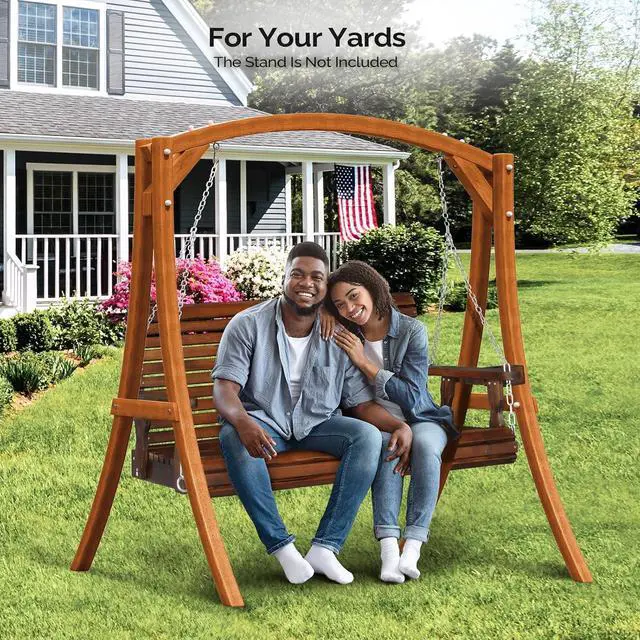 Alt view image 6 of 7 - VINGLI XL 4 FT Pro Wooden Porch Swing with Cup Holders, 880 LBS, Rustic | Heavy-Duty Wood Frame; 880-Lb Capacity; Cup Holders Included; Hanging Chains Included; Ideal For Yard, Lawn, And Garden