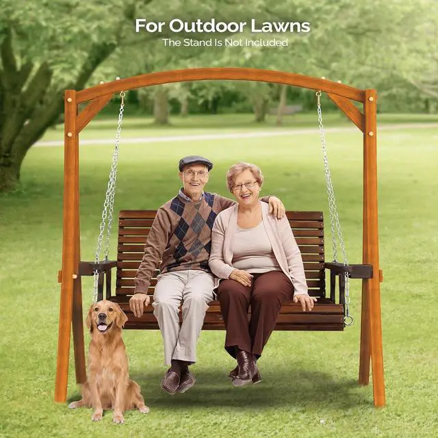 Alt view image 7 of 7 - VINGLI XL 4 FT Pro Wooden Porch Swing with Cup Holders, 880 LBS, Rustic | Heavy-Duty Wood Frame; 880-Lb Capacity; Cup Holders Included; Hanging Chains Included; Ideal For Yard, Lawn, And Garden