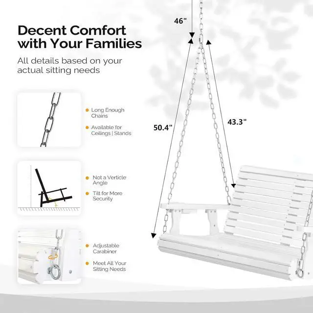 Alt view image 3 of 7 - VINGLI XL 4 FT Pro Wooden Porch Swing with Cup Holders, 880 LBS, White | Heavy-Duty Wood Frame; 880-Lb Capacity; Cup Holders Included; Hanging Chains Included; Ideal For Yard, Lawn, And Garden