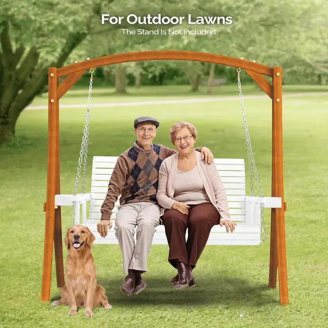 Alt view image 7 of 7 - VINGLI XL 4 FT Pro Wooden Porch Swing with Cup Holders, 880 LBS, White | Heavy-Duty Wood Frame; 880-Lb Capacity; Cup Holders Included; Hanging Chains Included; Ideal For Yard, Lawn, And Garden