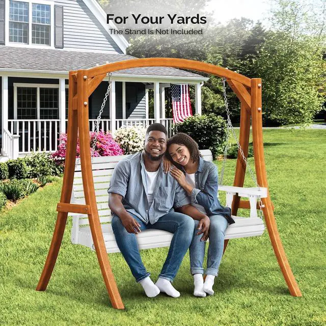 Alt view image 6 of 7 - VINGLI XL 4 FT Pro Wooden Porch Swing with Cup Holders, 880 LBS, White | Heavy-Duty Wood Frame; 880-Lb Capacity; Cup Holders Included; Hanging Chains Included; Ideal For Yard, Lawn, And Garden