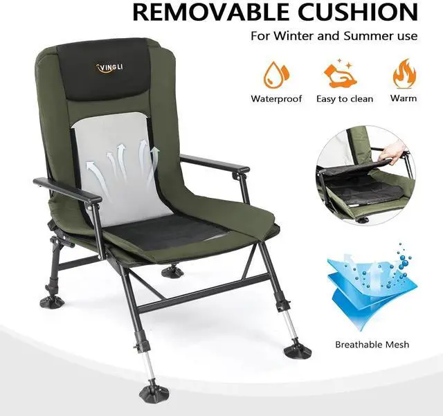 Alt view image 5 of 7 - VINGLI Oversized Fishing Chair Heavy Duty Support 440 LBS, 160° Freely Adjustable Reclining Folding Chairs, Lounge Travel Outdoor Seat with High Back for Fishing Camping or Leisure