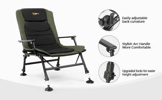 Alt view image 6 of 7 - VINGLI Oversized Fishing Chair Heavy Duty Support 440 LBS, 160° Freely Adjustable Reclining Folding Chairs, Lounge Travel Outdoor Seat with High Back for Fishing Camping or Leisure