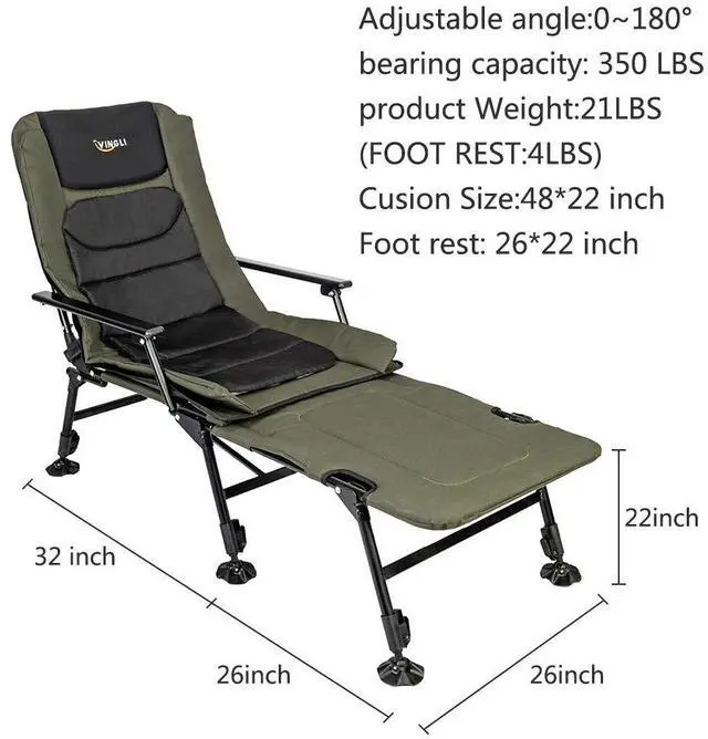 Alt view image 3 of 7 - VINGLI Heavy Duty Fishing Chair with Footrest Support 440 LBS, Oversized Camping Chairs with 160° Adjustable High Back, Beach Chair for Outdoors/Yard/Forest
