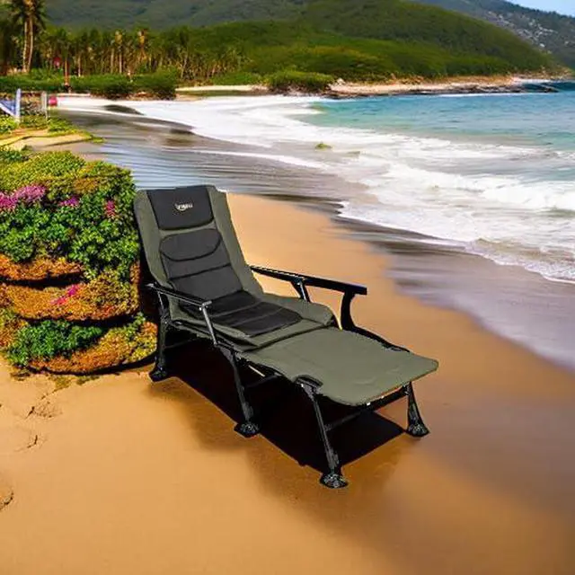 Alt view image 6 of 7 - VINGLI Heavy Duty Fishing Chair with Footrest Support 440 LBS, Oversized Camping Chairs with 160° Adjustable High Back, Beach Chair for Outdoors/Yard/Forest