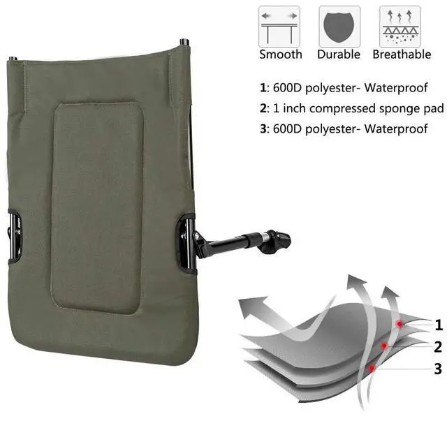 Alt view image 7 of 7 - VINGLI Heavy Duty Fishing Chair with Footrest Support 440 LBS, Oversized Camping Chairs with 160° Adjustable High Back, Beach Chair for Outdoors/Yard/Forest