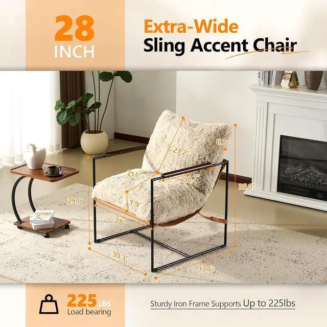 Alt view image 2 of 7 - VINGLI 28" Cute Reading Armchair with Removable Seat Cushion & Tan Microfiber Seat Base, Plush Upholstery Sling Modern Accent Chair with Metal Frame, Lazy Chair for Bedroom & Lounge,Beige
