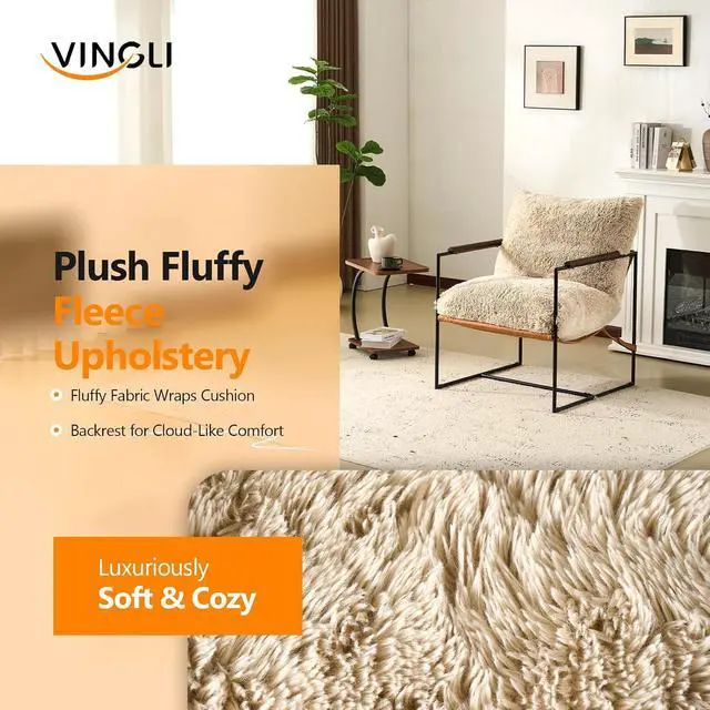 Alt view image 4 of 7 - VINGLI 28" Cute Reading Armchair with Removable Seat Cushion & Tan Microfiber Seat Base, Plush Upholstery Sling Modern Accent Chair with Metal Frame, Lazy Chair for Bedroom & Lounge,Beige