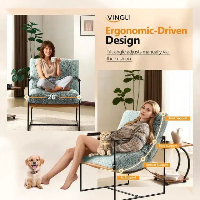 Alt view image 3 of 7 - VINGLI 28" Wide Plush Upholstery Sling Modern Accent Chairs Set of 2,Reading Armchair with Removable Seat Cushion & Tan Microfiber Seat Base, Lazy Chair for Bedroom & Lounge,Pale Turquoise